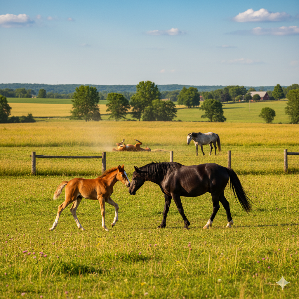 Horses out enjoying the sunshine