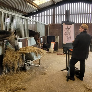 Jay Kirkman sets up his easel